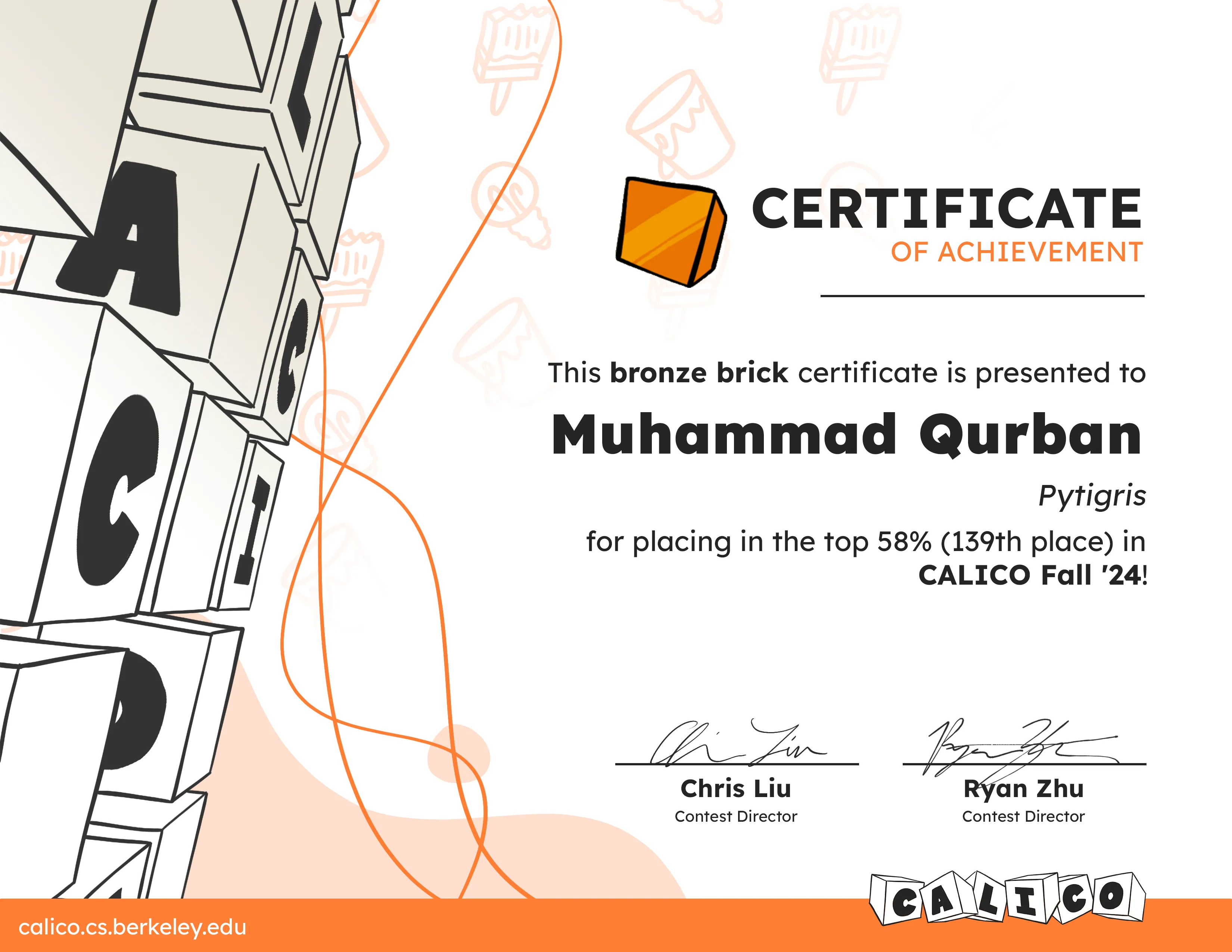 Calico Fall 24 Bronze Certificate at UC Berkeley